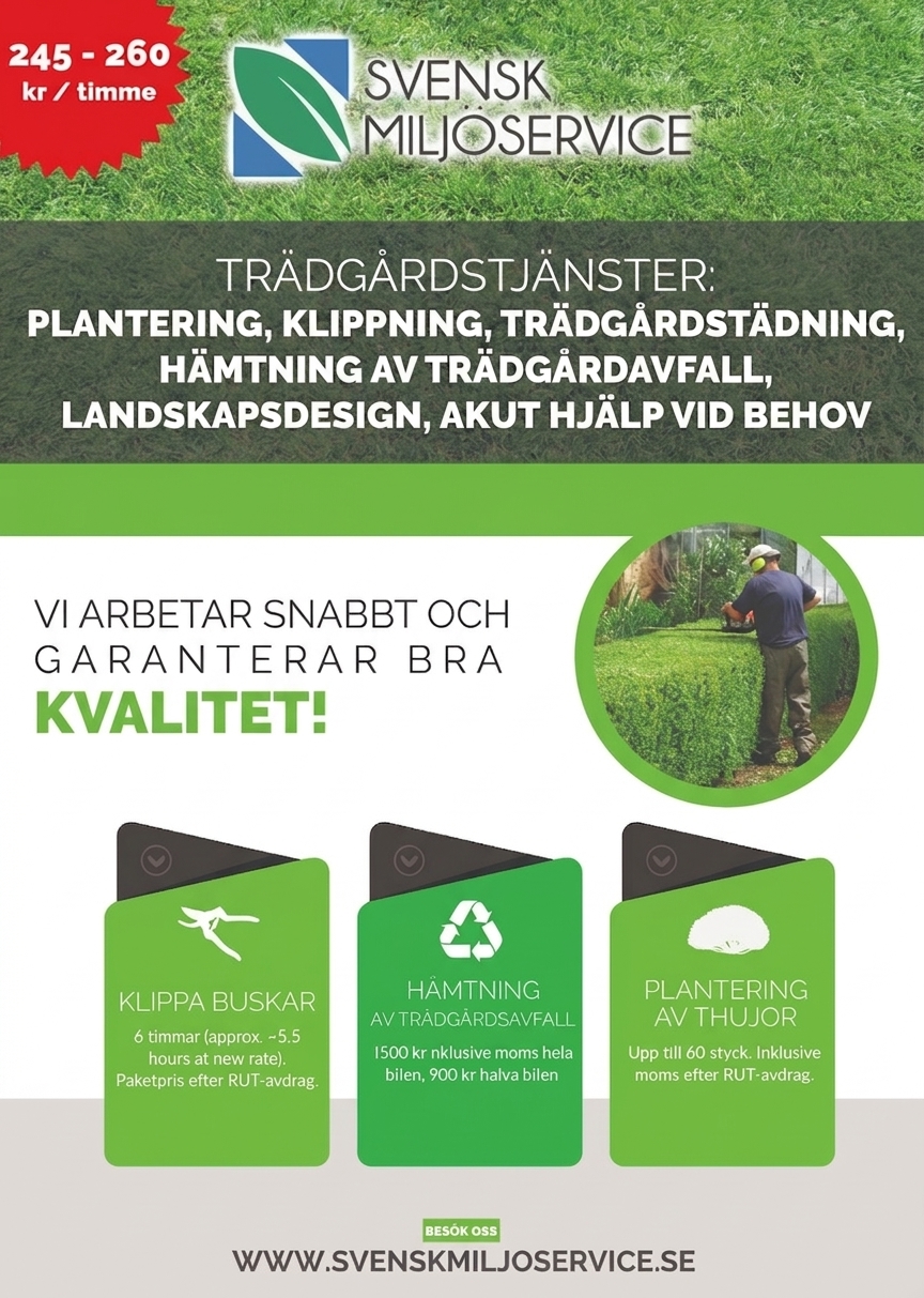 Svensk Milj&ouml;service &mdash; Tr&auml;dg&aring;rdstj&auml;nster i Tyres&ouml;