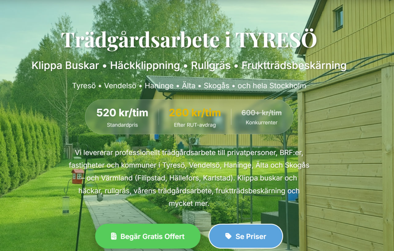 Trädgårdsarbete i Tyresö — Specialpris 245 kr/tim för Tyresö, Vendelsö och Älta